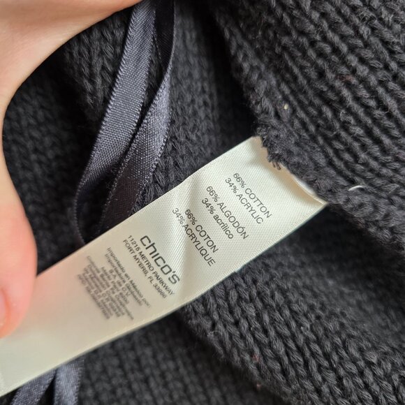 Chico's Black and White Geometric Knit Cardigan Fringe Sweater Jacket - Picture 7 of 12